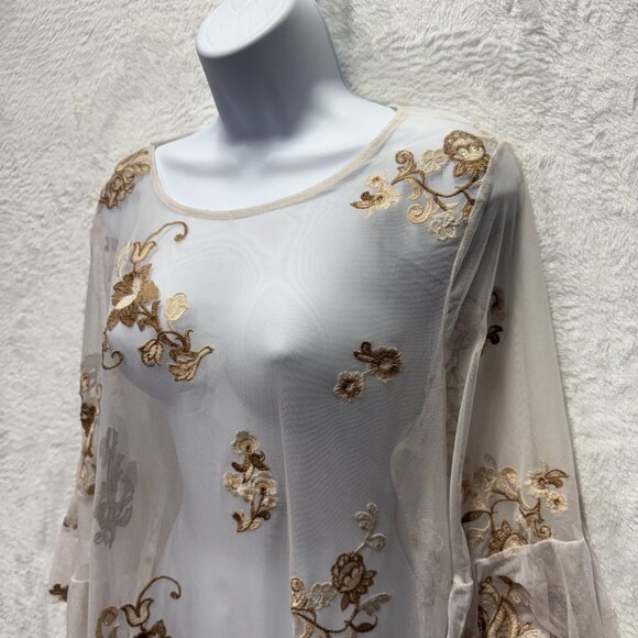 Soft Surroundings Embroidered Mesh Tunic Top Womens XL White Floral Bell Sleeve - Picture 3 of 15